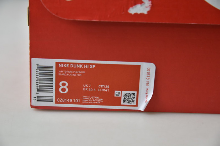 nike dunk high sp white platinum cz8149-101