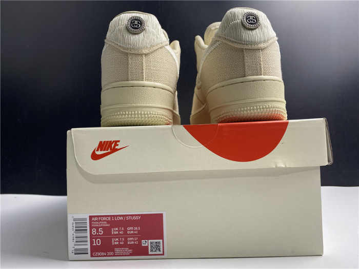 stussy x nike air force 1 low “fossil stone” cz9084-200